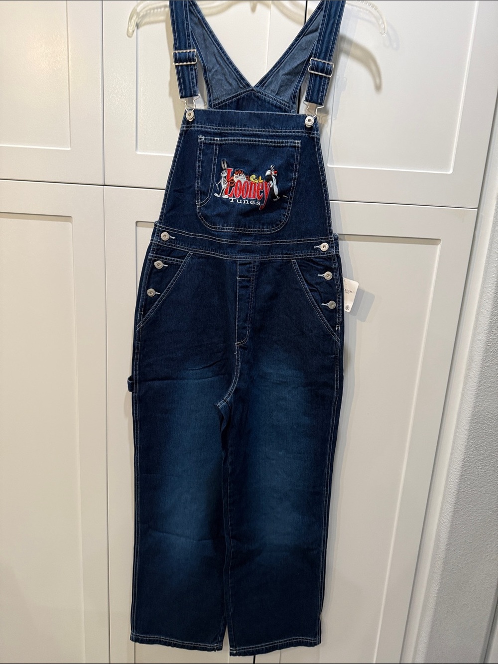 Looney Tunes Navy Denim Women's Overalls with Embroidered Patch